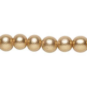 Bead, painted Taiwanese cheesewood (coated), metallic gold, 7-8mm round. Sold per pkg of (2) 15-1/2" to 16" strands.