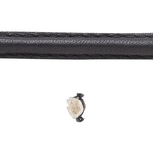 Cord, leather and cotton (dyed), black, 7-8mm double-stitched flat. Sold per 1-yard section.