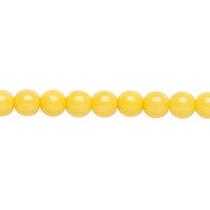 Bead, Czech dipped décor glass druk, yellow, 6mm round. Sold per 15-1/2" to 16" strand.