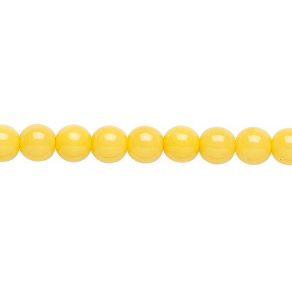 Bead, Czech dipped décor glass druk, yellow, 6mm round. Sold per 15-1/2" to 16" strand. image number 0