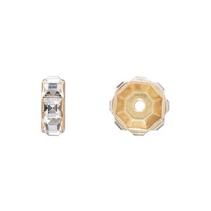Bead 4pk crystal gold plate, Crystal Passions® 12x5mm rondelle 77812