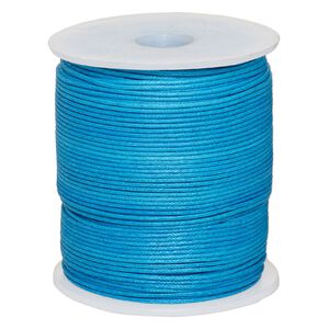 Cord, waxed cotton, turquoise blue, 1mm, 20-pound test. Sold per 100-meter spool.