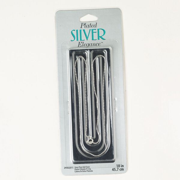 Chain, silver-plated brass, 1mm ball, 18 inches with springring clasp. Sold individually. image number 0