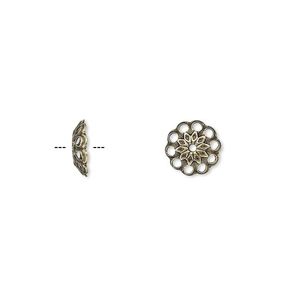 Bead cap, antique gold-plated brass, 8x2mm fancy round with cutouts, fits 8-10mm bead. Sold per pkg of 500. image number 0