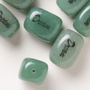 Green aventurine / enamel 1pkg10, puffed rectangle "Dream" bead natural 17x13mm-18x14mm