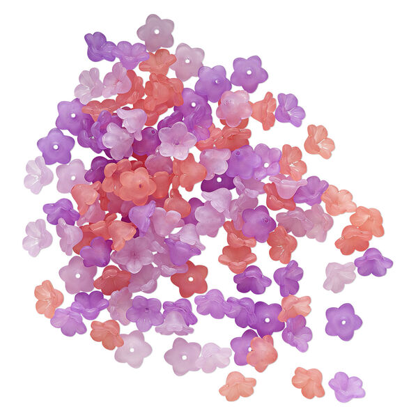 Component mix, acrylic, translucent frosted violet / pink / light purple, 11x7mm flower. Sold per pkg of 120. image number 1