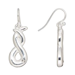Earring, Create Compliments®, cubic zirconia and electroformed fine silver, clear, 34.5mm twist with fishhook ear wire. Sold per pair.