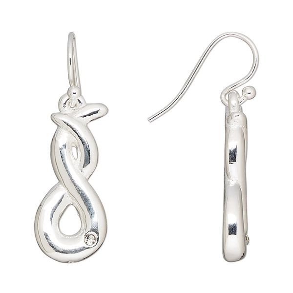 Earring, Create Compliments®, cubic zirconia and electroformed fine silver, clear, 34.5mm twist with fishhook ear wire. Sold per pair. image number 0