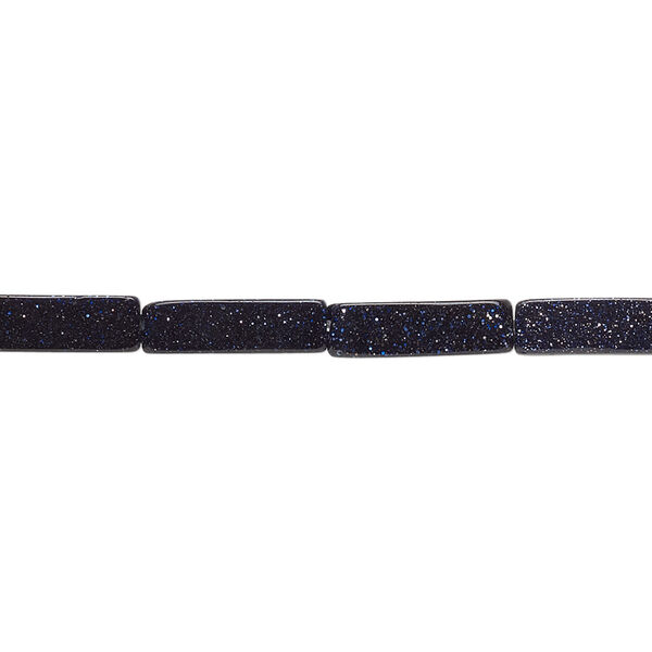Bead, blue goldstone (glass) (man-made), 13x4mm square tube. Sold per 15-1/2" to 16" strand. image number 0
