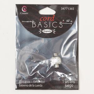 Clasp magnetic 1pkg1, 16.5x12.5mm rondelle / fits 4mm cord, silver-finished steel / brass clear / white 1-strand