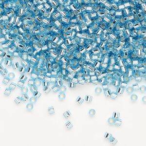 Seed bead, Delica®, glass, pkg/50g, #10 round, transparent silver-lined aqua (DBM-0044).