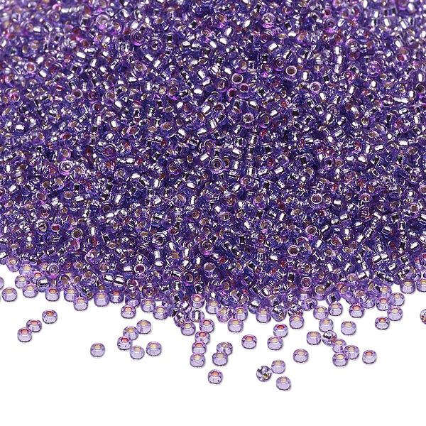 Seed bead, Miyuki, glass, pkg/35g, #15 rocaille, Duracoat® transparent silver-lined dark orchid, (RR-4278). image number 0