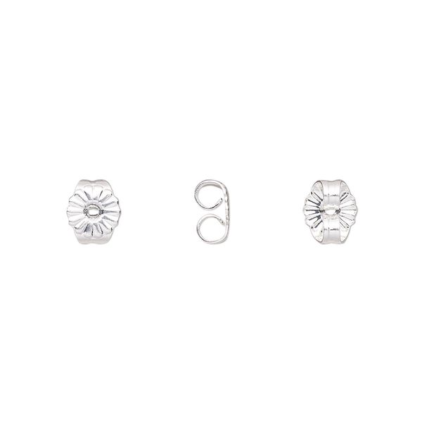 Earnut 1pkg100 silver-plated, 6x5.5mm daisy round, brass 50 pair image number 0