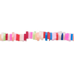Bead, polymer clay, opaque multicolored, 4x1mm flat square. Sold per pkg of (2) 16-inch strands.