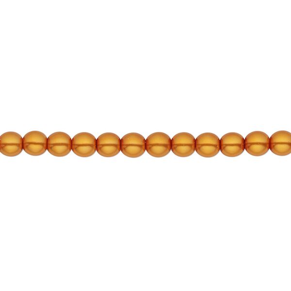 Bead, Czech pearl-coated glass druk, opaque orange-gold, 4mm round. Sold per 15-1/2" to 16" strand. image number 0