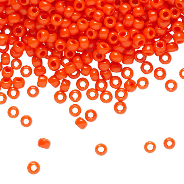 Seed bead, TOHO BEADS®, glass, pkg/7.5g, #8 round, opaque sunset orange (TR-08-50). image number 0
