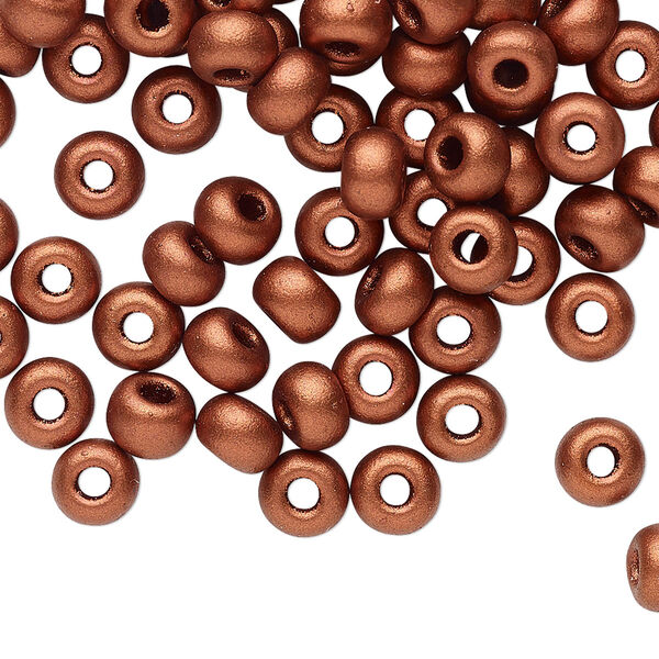Seed bead, Preciosa Ornela Czech glass, pkg/500g, #2 rocaille, opaque soft dark copper metallic alabaster, (01750). image number 0