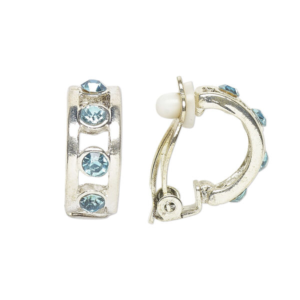 Earring mix, clip-on, Everyday Jewelry, imitation rhodium-finished "pewter" (zinc-based alloy) and glass, multicolored, 16mm. Sold per pkg of 3 pairs. image number 1