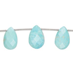 Imperial crown turquoise 1pkg9, hand-cut top-drilled faceted puffed teardrop bead natural 13x9mm-16x11mm