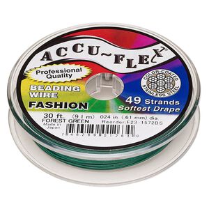 Beading wire, Accu-Flex®, nylon and stainless steel, forest green, 49 strand, 0.024-inch diameter. Sold per 30-foot spool.