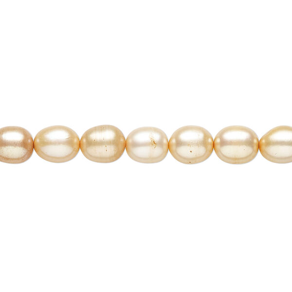 Pearl 1pkg1 cultured freshwater, 5-7mm rice C grade, 15 inch dyed light peach image number 0