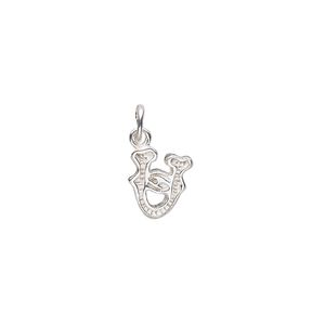 Charm, sterling silver, 10x8mm fancy block alphabet letter "U." Sold individually.