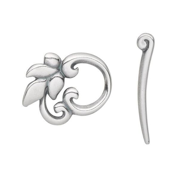 Clasp, JBB Findings, toggle, antique silver-plated pewter (tin-based alloy), 22x20mm single-sided round leaf. Sold individually. image number 0