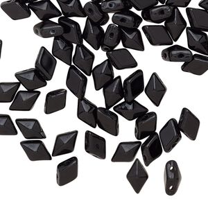 Bead, DiamonDuo™, Czech pressed glass, opaque jet, 8x5mm faceted diamond with flat back and (2) 0.7-0.8mm holes. Sold per 50-gram pkg, approximately 350 beads.