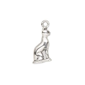 Charm, sterling silver, 19x10mm 3D sitting cat. Sold individually.