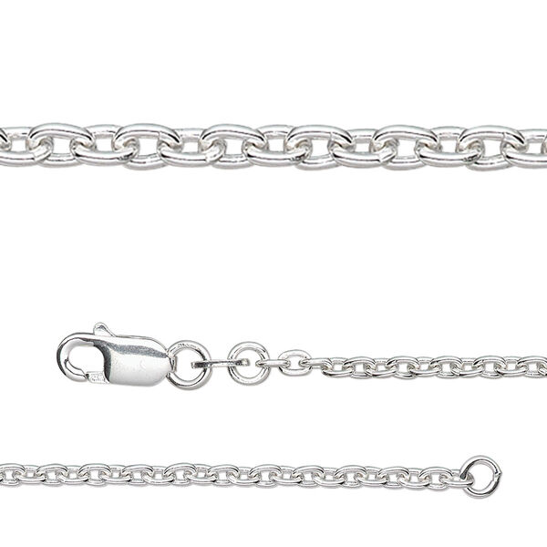 Chain, sterling silver, 3x2mm round cable, 18 inches with lobster claw clasp. Sold individually. image number 0