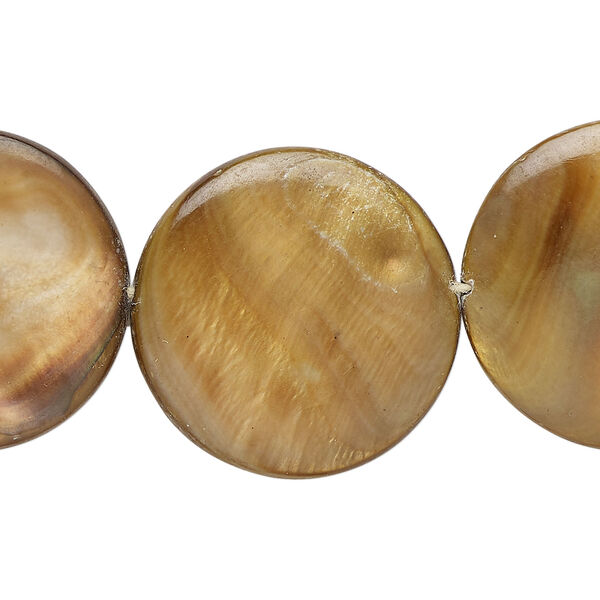 Mother-of-pearl shell 1pkg1, puffed flat round bead 15 inch brown 24-25mm image number 0