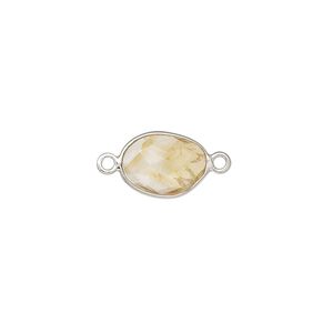 Link, citrine (heated) and sterling silver, 9x7mm-12x10mm oval with 8x6mm-11x9mm hand-cut double-sided faceted flat freeform oval. Sold individually.