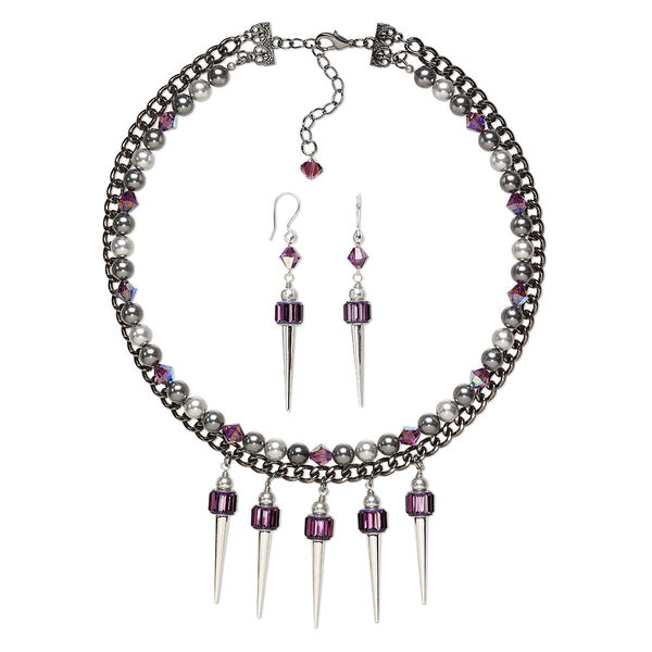 Necklace and earring set, One of a Kind Jewelry, 17-1/2 inch necklace and 3-1/4 inch earrings. Only one available. image number 0