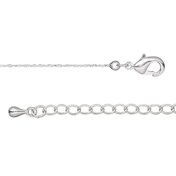 Chain, silver-plated brass, 0.6mm cable, 18 inches with 2-inch extender chain and lobster claw clasp. Sold individually. image number 0