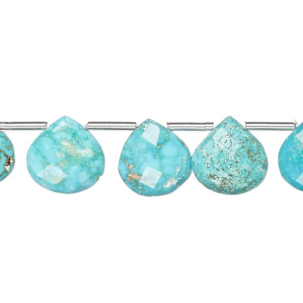 Imperial crown turquoise 1pkg16, hand-cut top-drilled faceted puffed teardrop bead natural 8-10mm image number 0