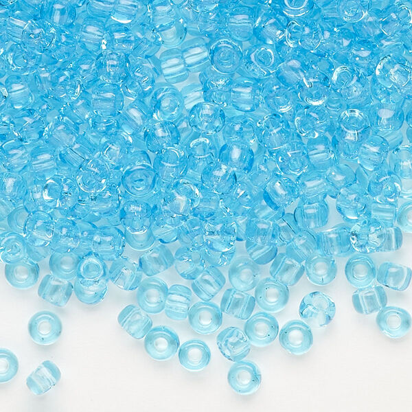 Seed bead, Dyna-Mites™, glass, transparent aqua, #6 round. Sold per 40-gram pkg. image number 0