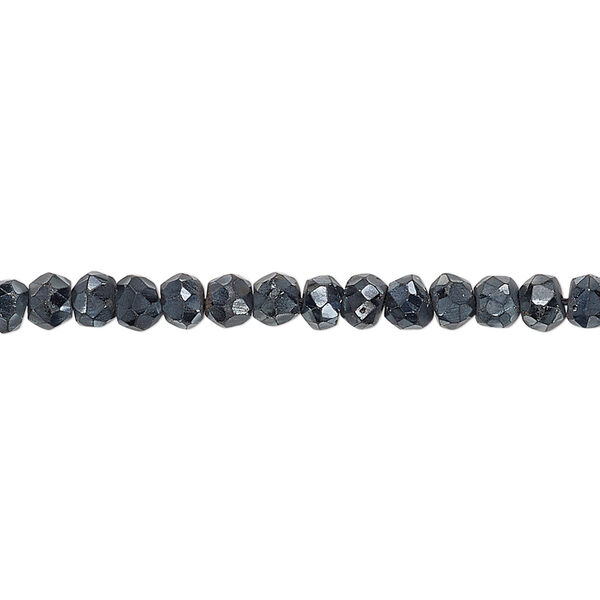 Bead, black spinel (coated), luster, 4x3mm-5x4mm hand-cut faceted rondelle, C grade, Mohs hardness 8. Sold per 13-inch strand. image number 0