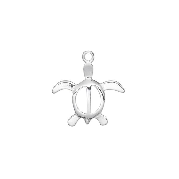 Charm, sterling silver, 18x16mm single-sided open turtle. Sold individually. image number 0