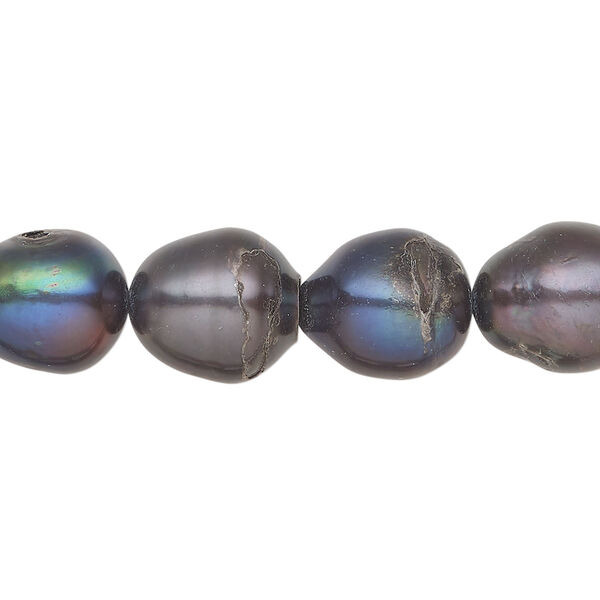 Freshwater pearl 1pkg1, rice, 15 inch dark peacock 10-12mm cultured image number 0