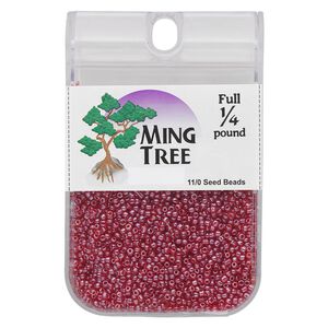Seed bead, Ming Tree™, glass, pkg/1/4 pound, #11 round, translucent luster ruby red.