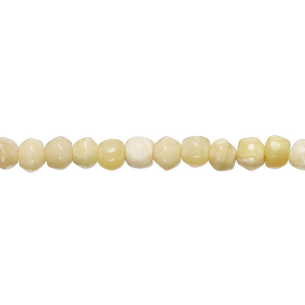 Bead, yellow-green opal (natural), 4x3mm-6x4mm hand-cut faceted rondelle with 0.4-1.4mm hole, C+ grade, Mohs hardness 5 to 6-1/2. Sold per 8-inch strand, approximately 55 beads. image number 0