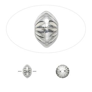 Bead, sterling silver, 6.5x4.5mm corrugated saucer. Sold per pkg of 2.