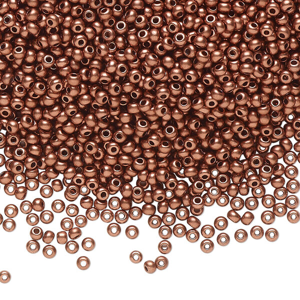 Seed bead, Preciosa Ornela Czech glass, pkg/50g, #11 rocaille, opaque soft gold metallic alabaster, (01780). image number 0