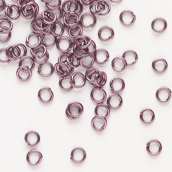 Jump ring, anodized steel, pkg/80, 4mm open round, 2.6mm inside diameter, pink, 22 gauge. image number 0