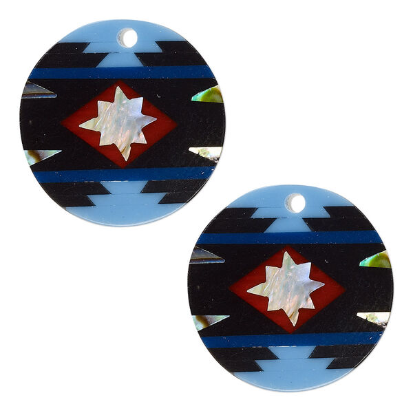 Drop, paua shell and resin, multicolored, 19mm single-sided flat round. Sold per pkg of 2. image number 0