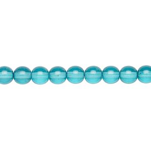 Bead, Czech dipped décor glass druk, turquoise blue, 6mm round. Sold per 15-1/2" to 16" strand.