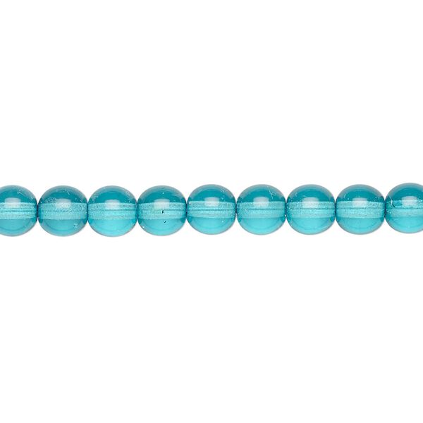 Bead, Czech dipped décor glass druk, turquoise blue, 6mm round. Sold per 15-1/2" to 16" strand. image number 0