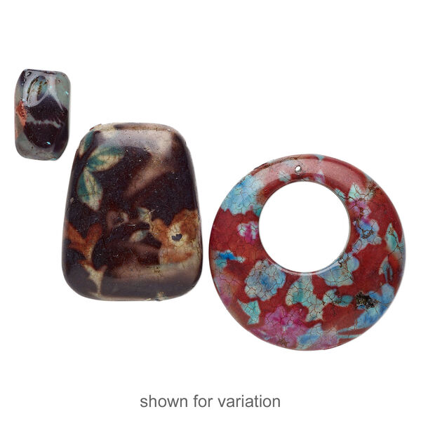 Magnesite 1pkg3, silk-screened mixed shape bead / focal mix 18x13mm-60x55mm image number 1