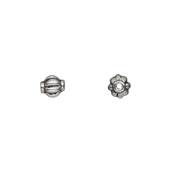 Bead, antique silver-plated "pewter" (zinc-based alloy), 6mm corrugated round. Sold per pkg of 50. image number 0