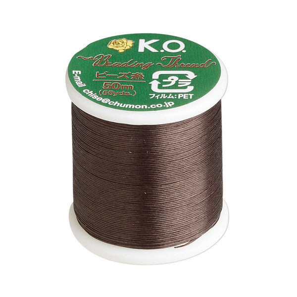 Thread, K.O., waxed nylon, brown, 0.15mm diameter. Sold per 55-yard spool. image number 0